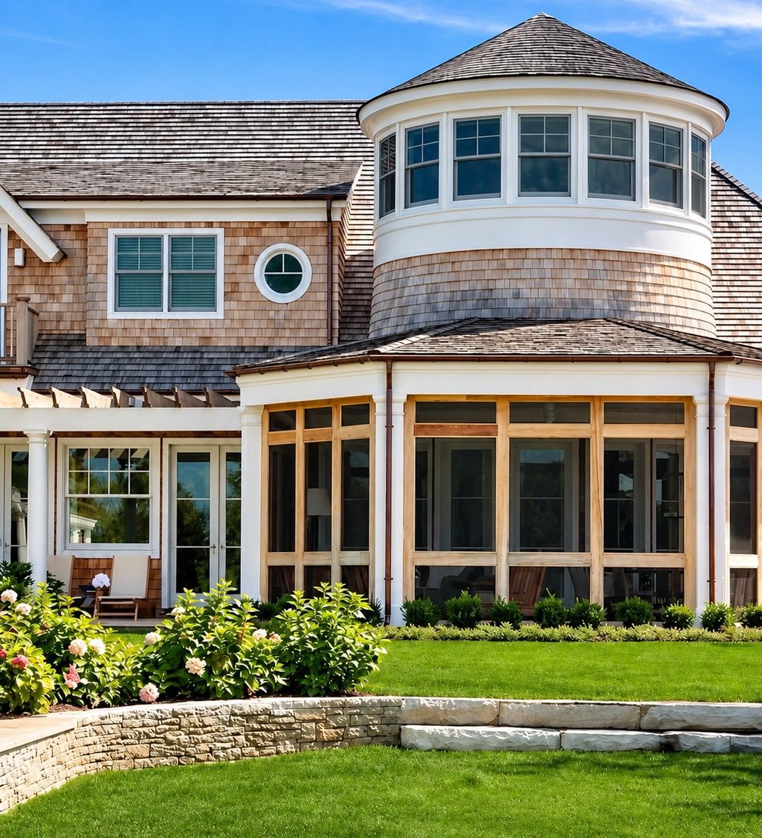 Shingle-style Hamptons estate in summer